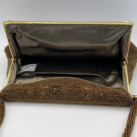 Exquisite Gold Tone Beaded Handbag with Beaded Handle 1970s Fashion Glamourcore - Picture 6 of 9